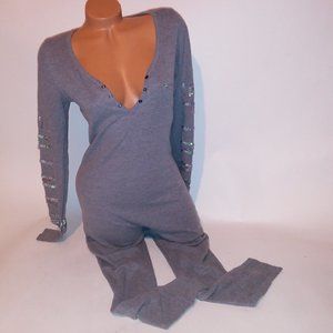 PINK Victoria's Secret Gray Long-Sleeve Sequin Onesie Pajama